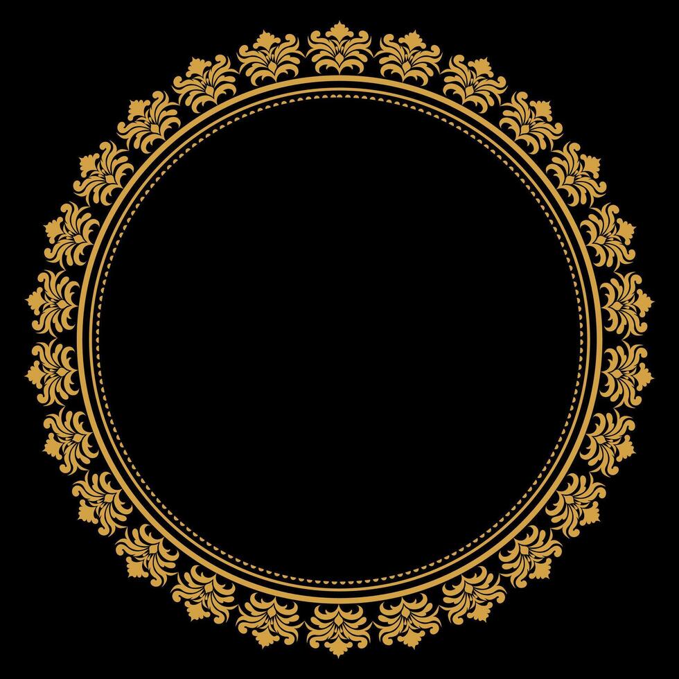 Luxury gold circle flourish frame with baroque style details, Vintage Golden Circular Round, perfect for wedding invitations and vintage card design, floral flower elements, Vector illustration