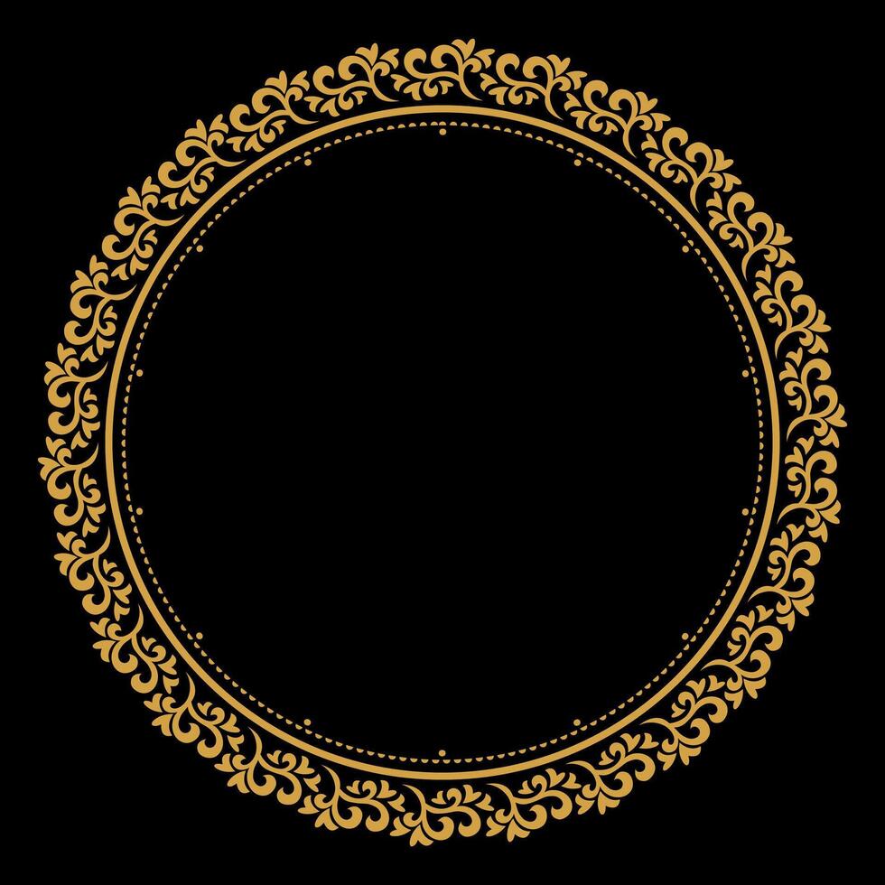 Luxury gold circle flourish frame with baroque style details, Vintage Golden Circular Round, perfect for wedding invitations and vintage card design, floral flower elements, Vector illustration