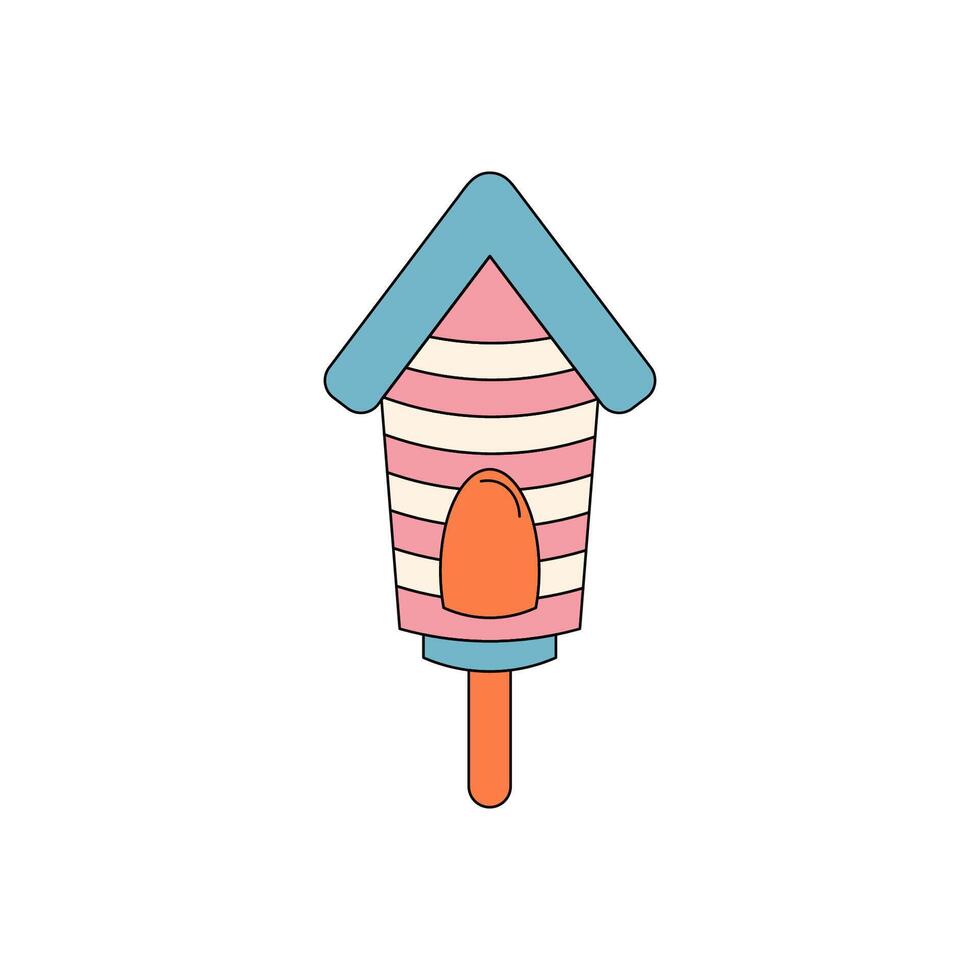 Wooden bird house clipart.  Spring time cartoon. Vector illustration. Stock isolated image on a white background. Perfect for cards, logo, decorations, spring and summer designs.