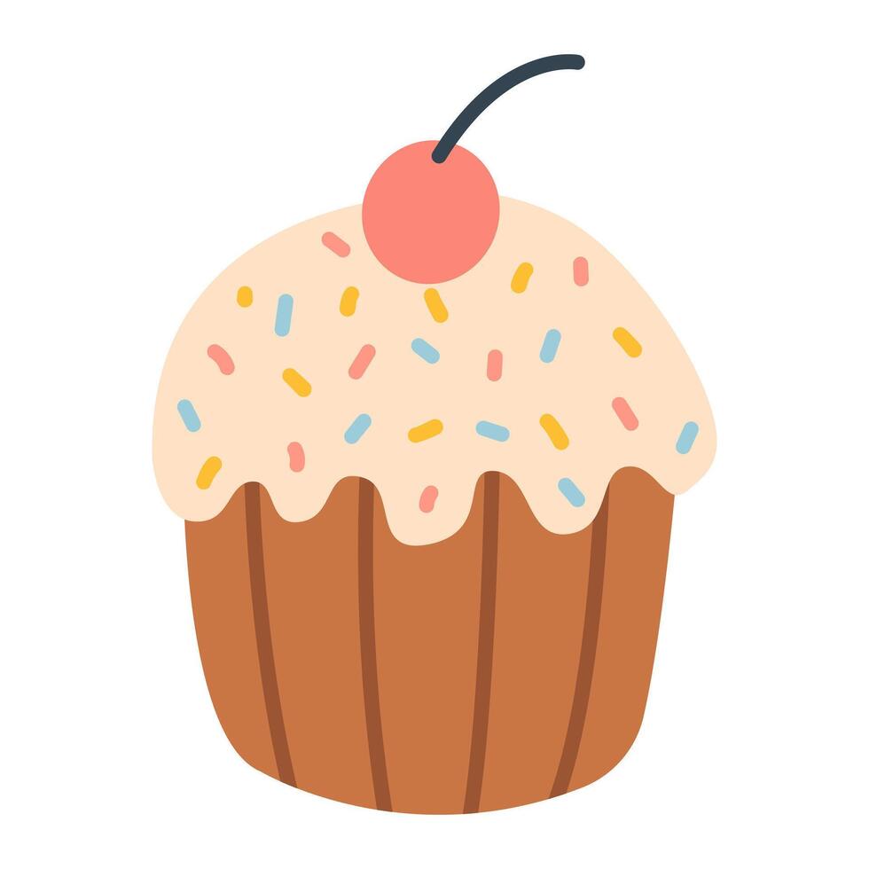 Cupcake with cherry. Vector illustration.