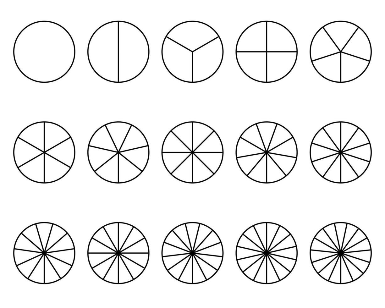 Circles divided into segments from 1 to 15. Segments infographic. Vector illustration.