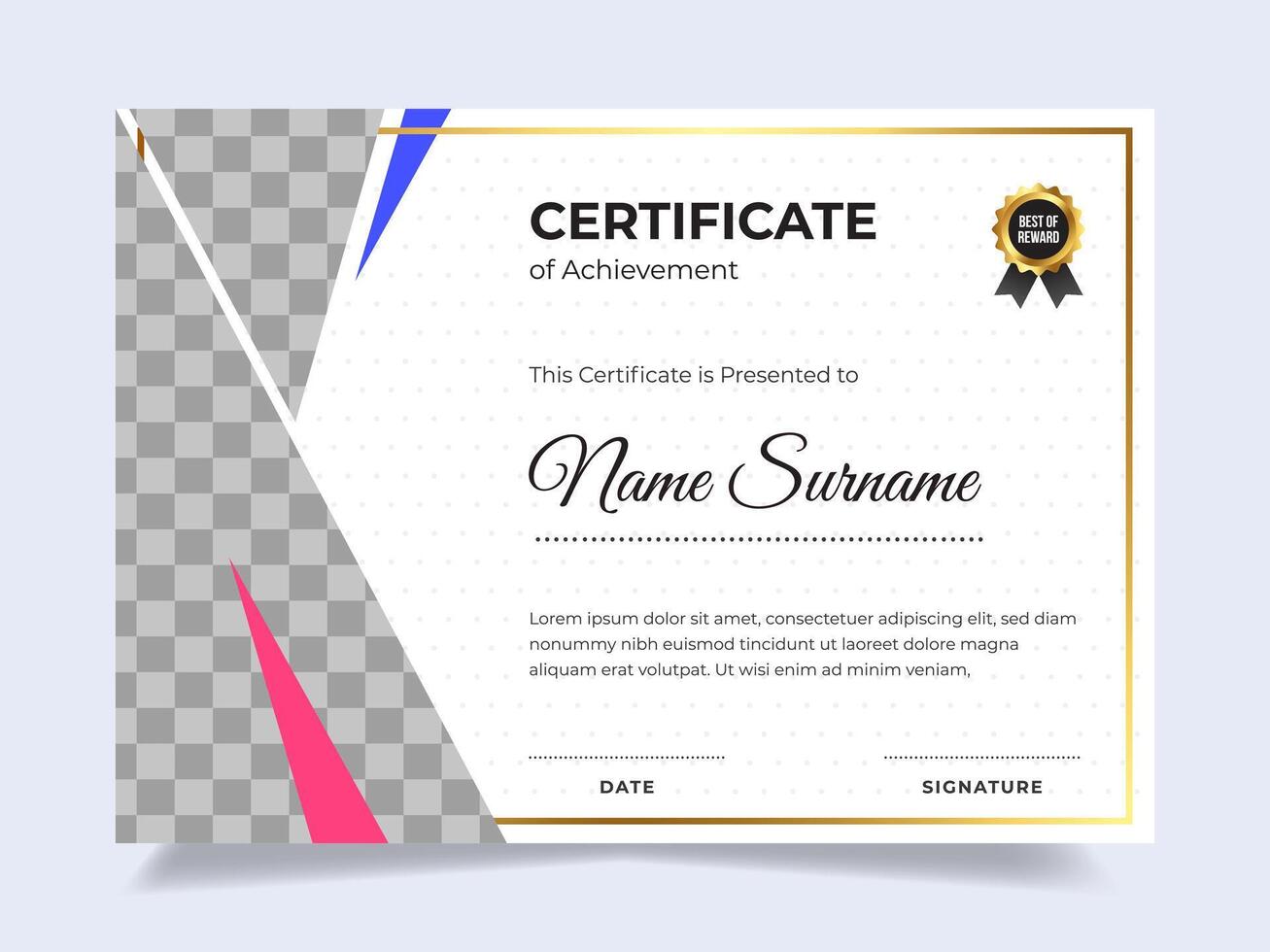 Modern gold with photo certificate design template. Suitable for employee appreciation to the company vector