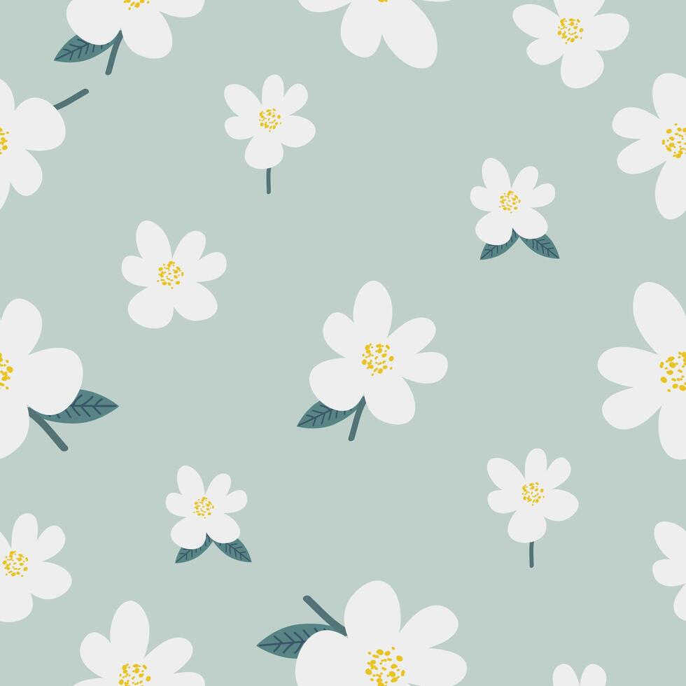 Seamless beautiful hand drawn flowers pattern background vector