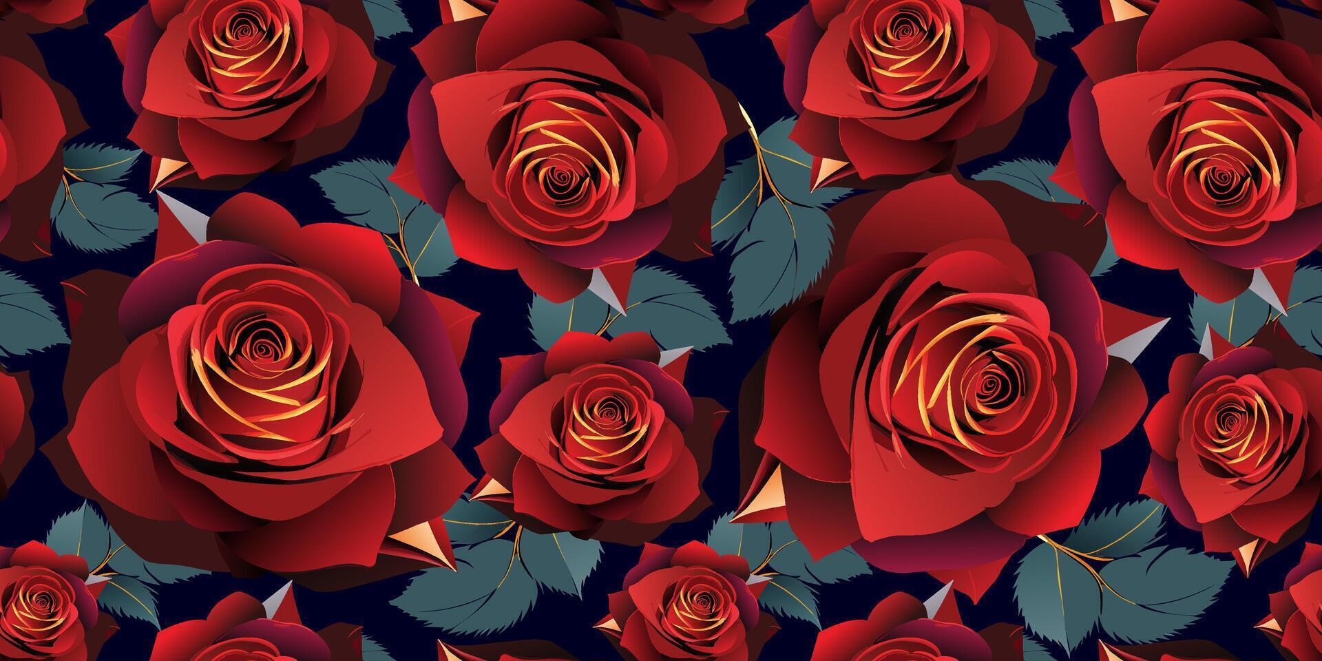 Red velvet blossoming roses floral seamless pattern print vector