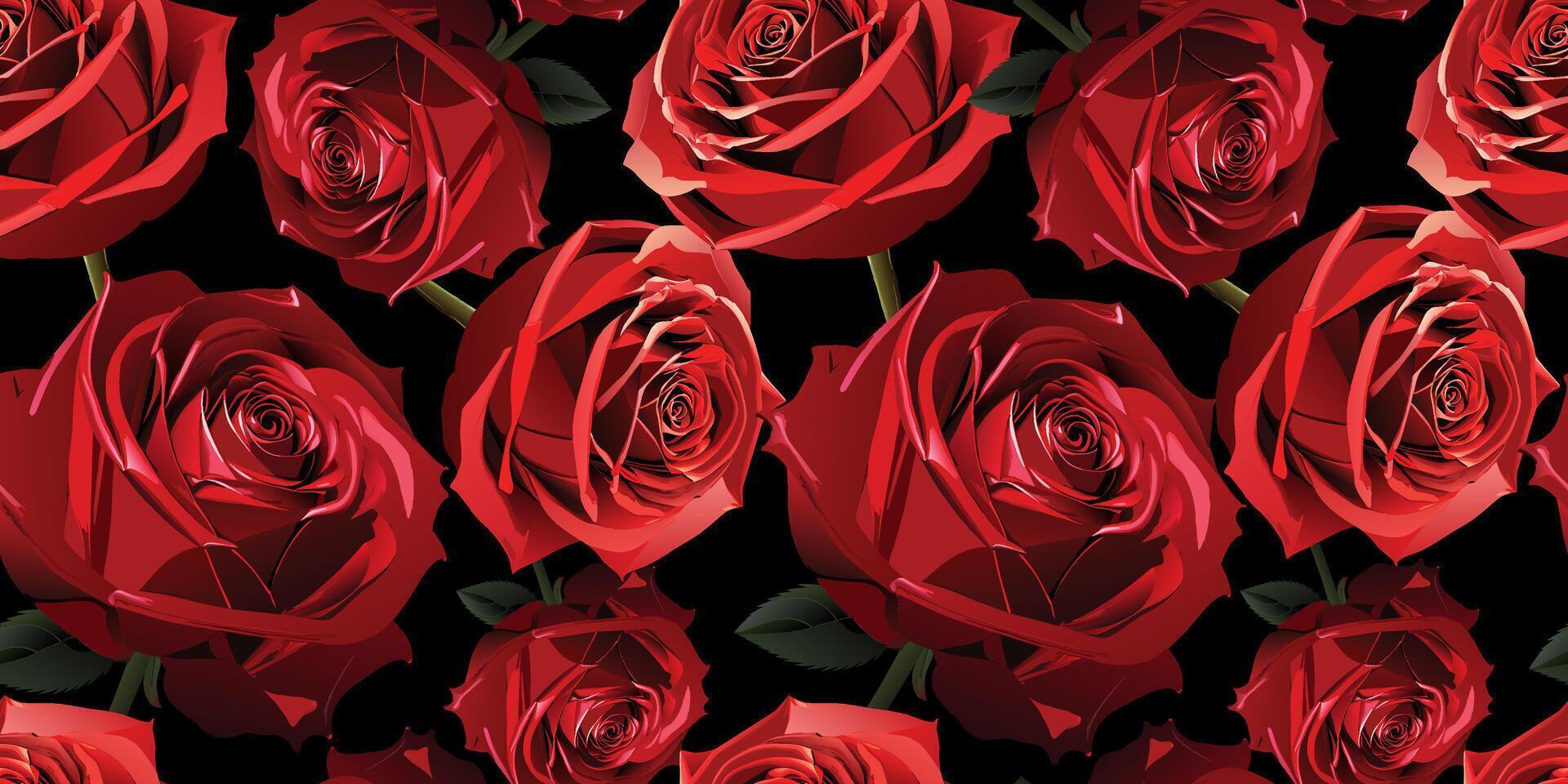Red velvet blossoming roses floral seamless pattern print vector