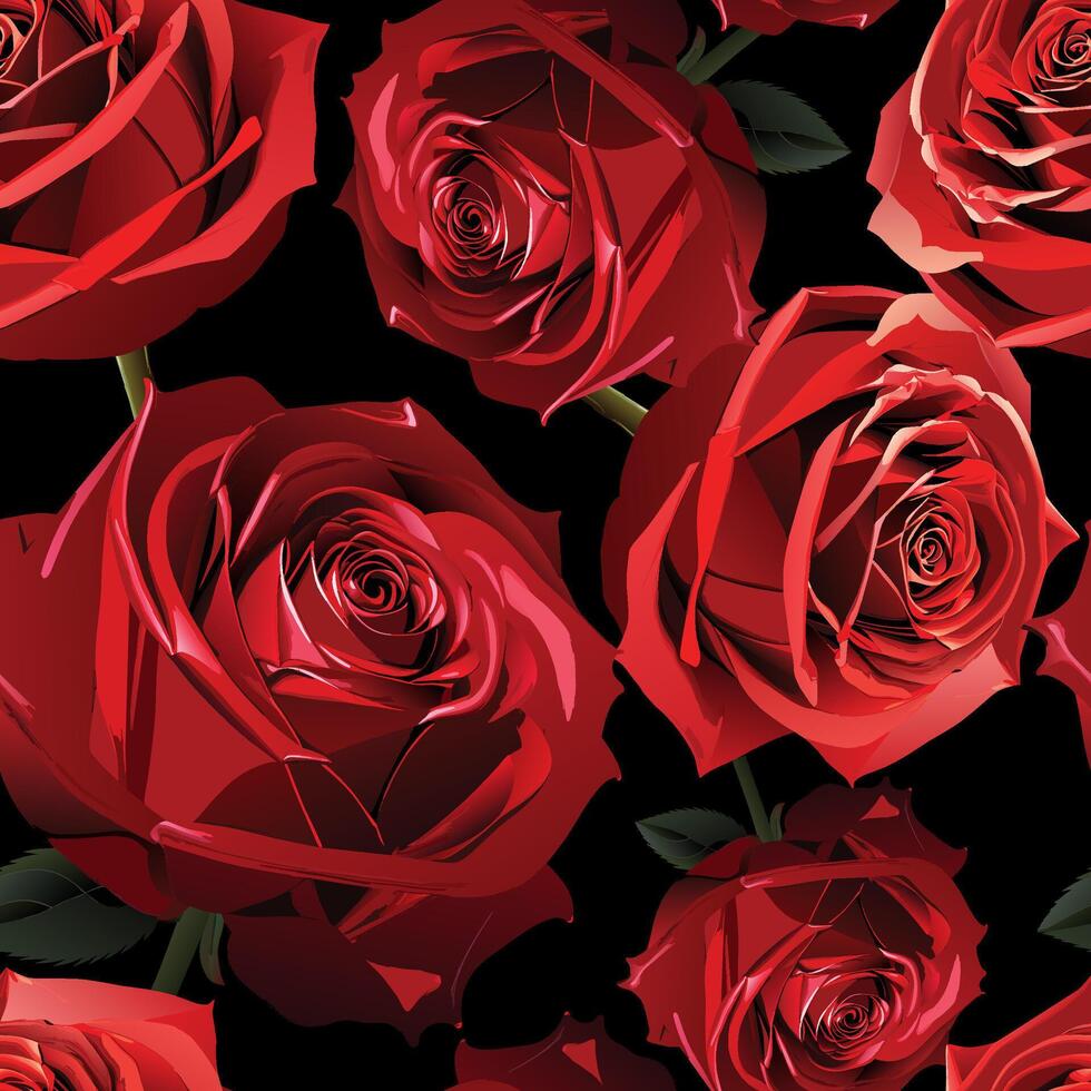 Red velvet roses floral seamless pattern vector