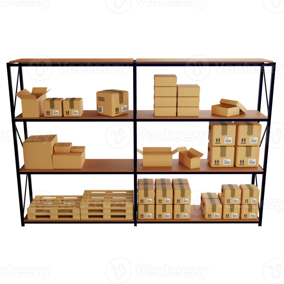 Warehouse rack clipart flat design icon isolated on transparent background, 3D render logistic and delivery concept png