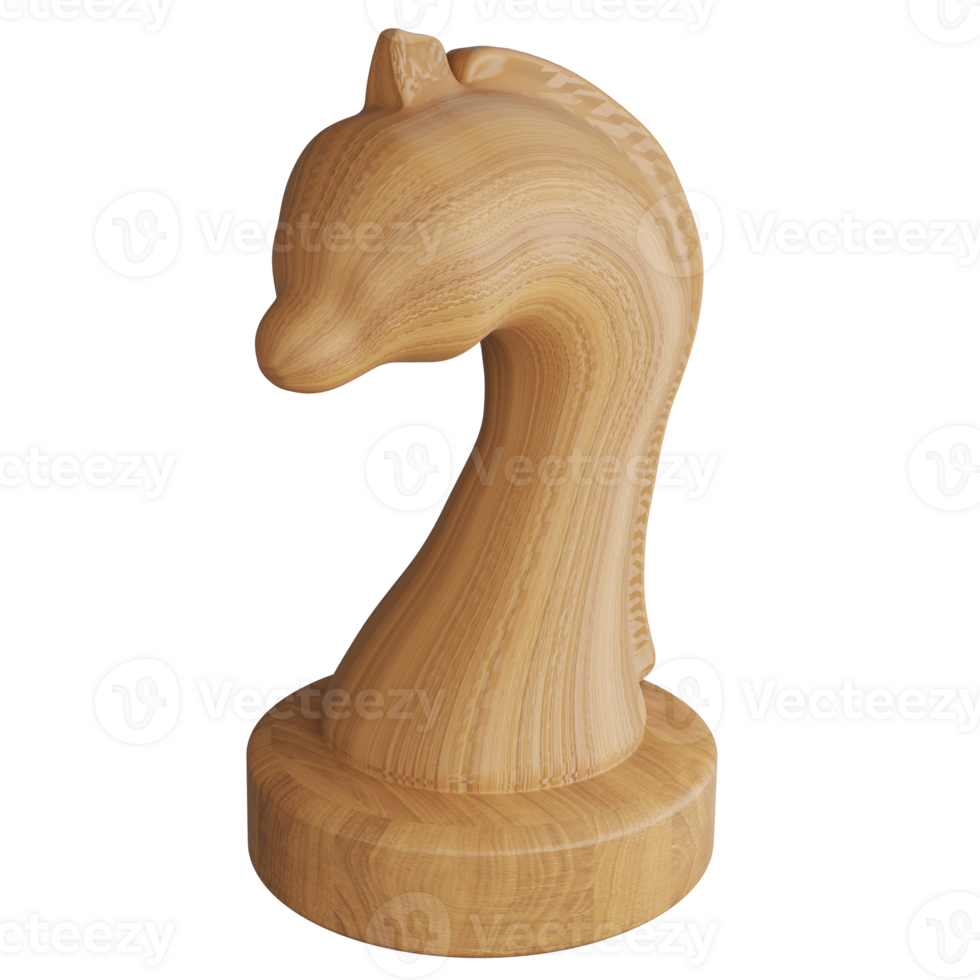 Wood texture knight chess piece clipart flat design icon isolated on transparent background, 3D render chess concept png