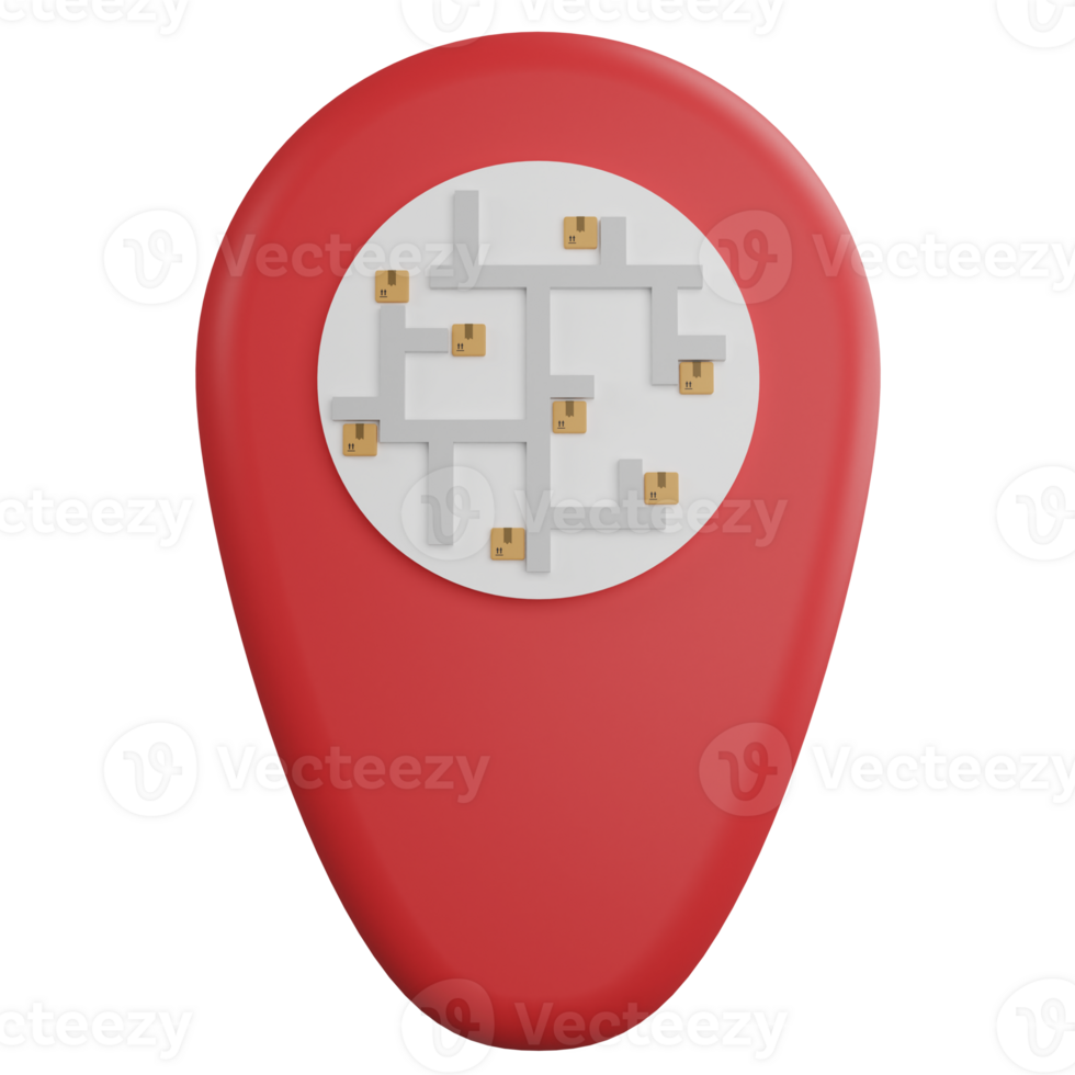 Parcel box on GPS pin clipart flat design icon isolated on transparent background, 3D render delivery concept png