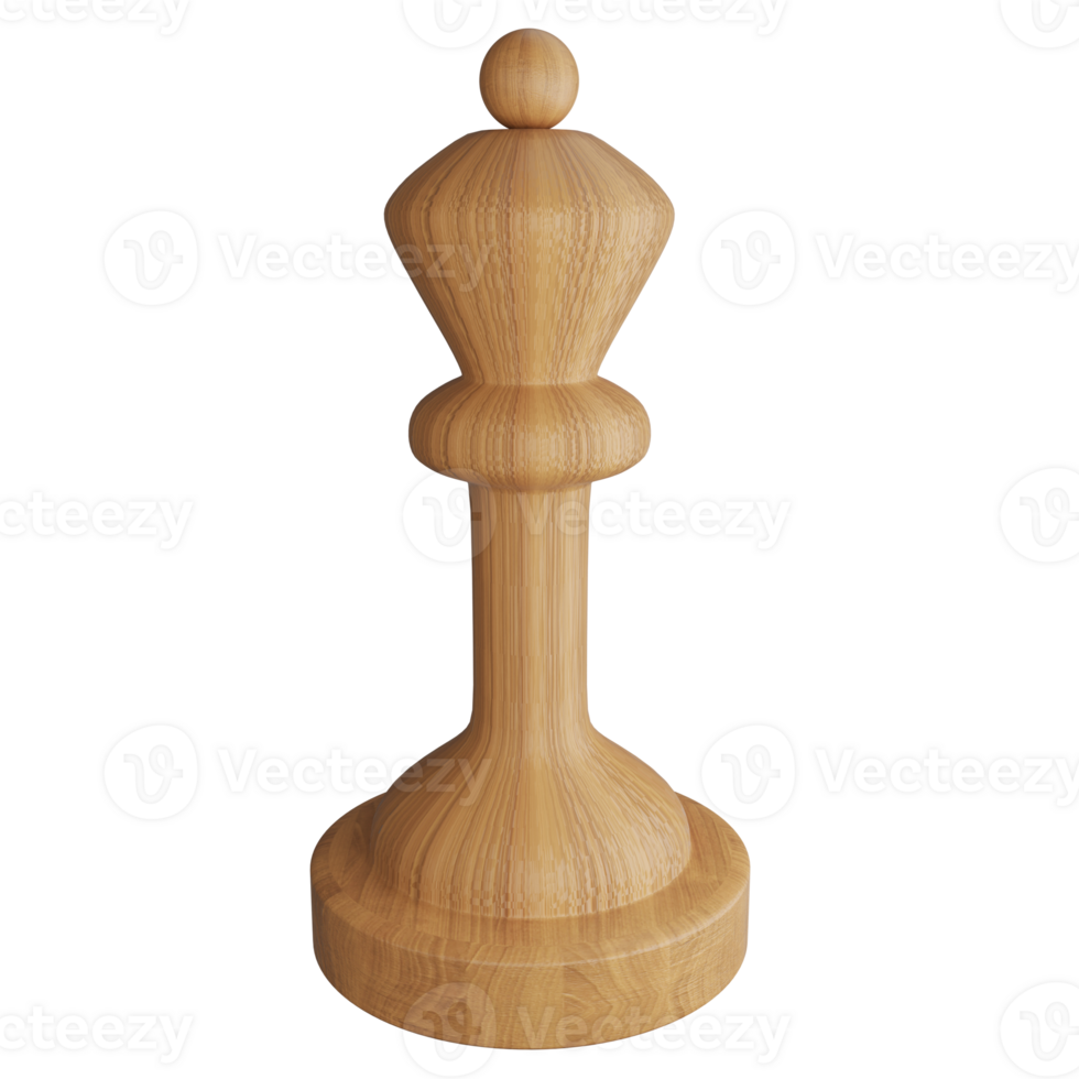 Wood texture queen chess piece clipart flat design icon isolated on transparent background, 3D render chess concept png