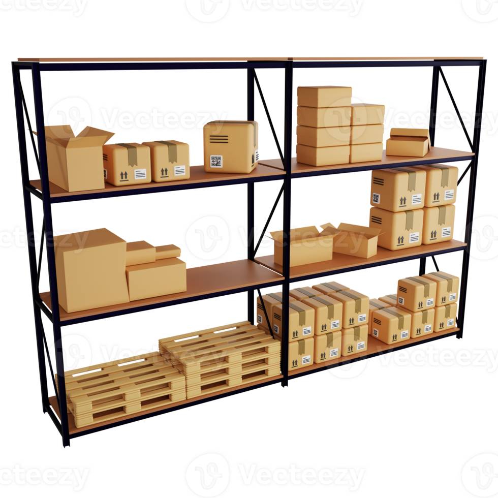 Warehouse rack clipart flat design icon isolated on transparent background, 3D render logistic and delivery concept png