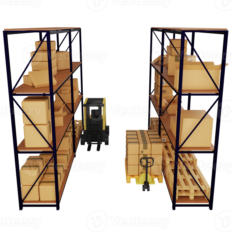 Warehouse inside clipart flat design icon isolated on transparent background, 3D render logistic and delivery concept png