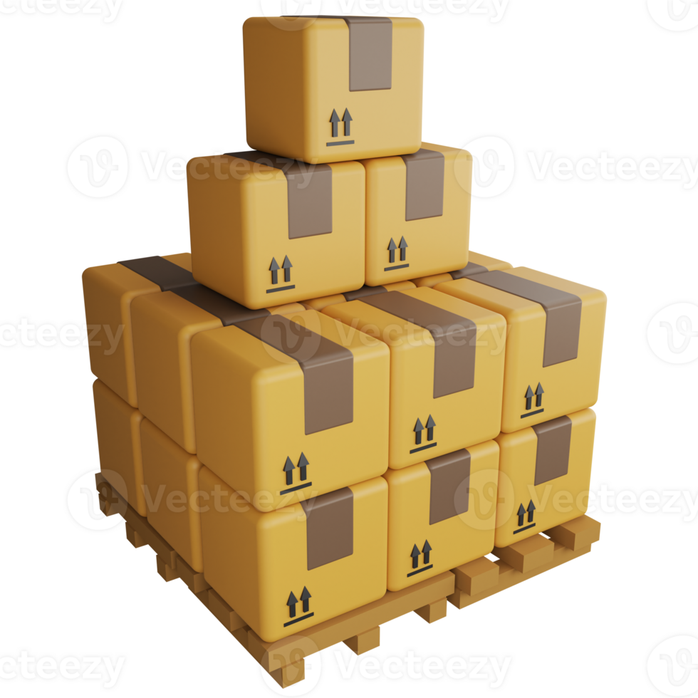 Stack parcel boxs on pallet clipart flat design icon isolated on transparent background , 3D rendering logistic and delivery concept png