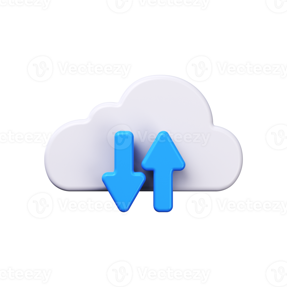 3d cloud technology icon. Cloud with down and up arrows png