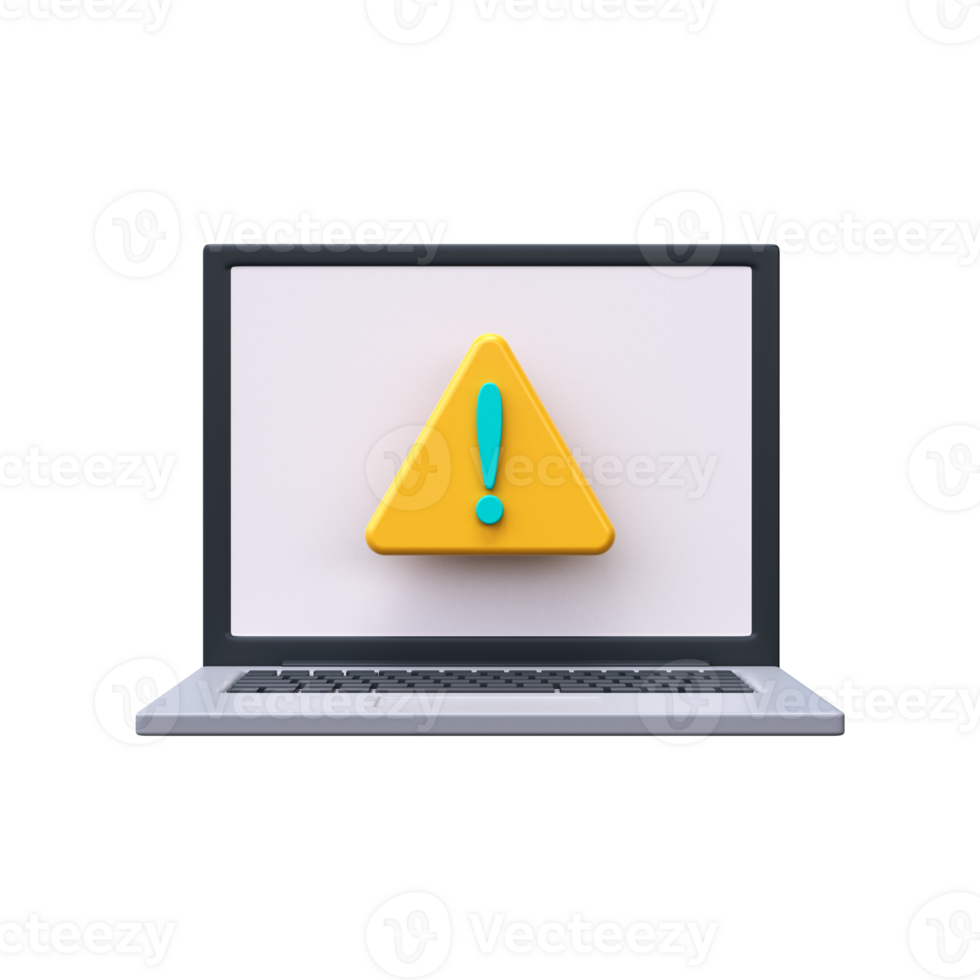Notebook warning sign. 3d laptop with exclamation mark png
