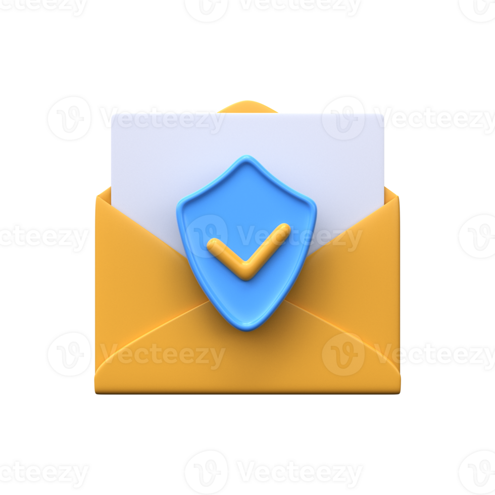 Email security. Yellow envelope with shield icon png