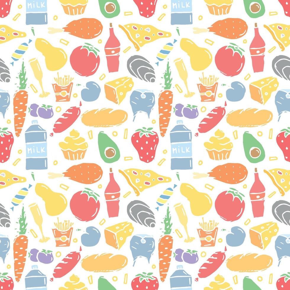 Seamless food pattern. Doodle food background vector