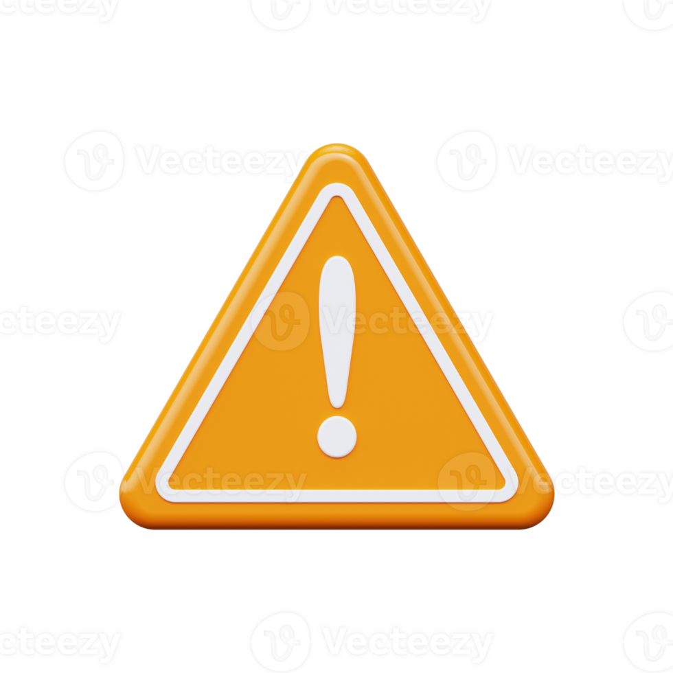 3D illustration of a warning yellow sign png
