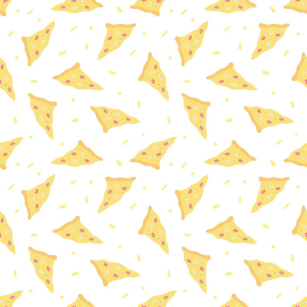 Seamless pizza pattern. Black and white pizza background. Doodle vector pizza illustration. Fast food vector pattern