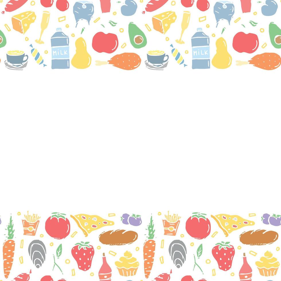 Doodle food background. Food frame illustration vector