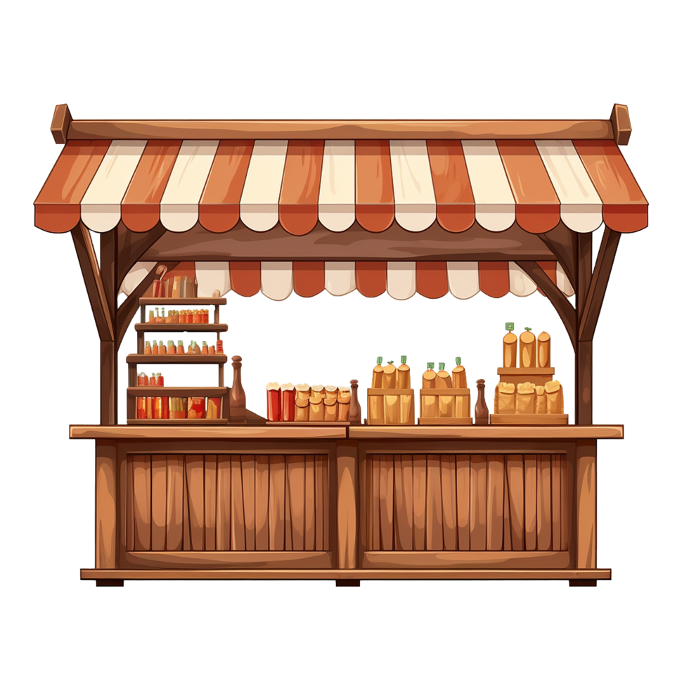 AI generated Farm market stall wooden fair booth kiosk png isolated on transparent background