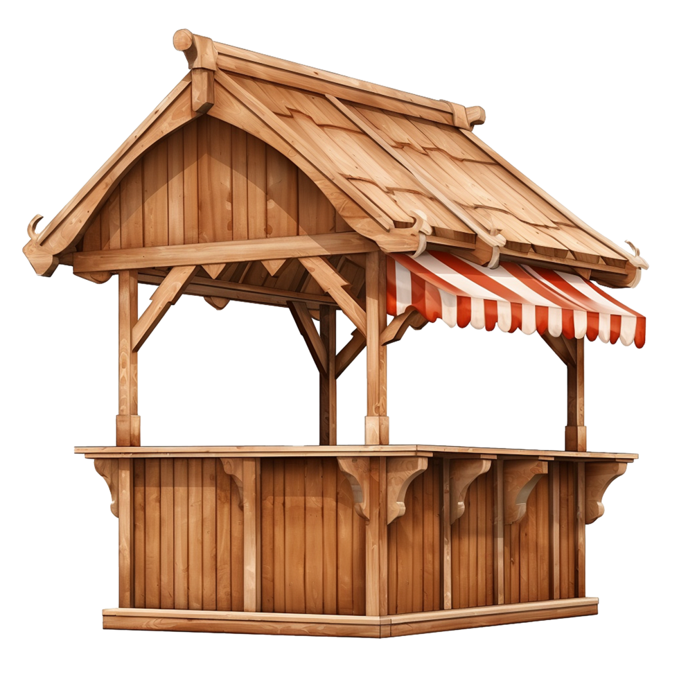 AI generated Farm market stall wooden fair booth kiosk png isolated on transparent background