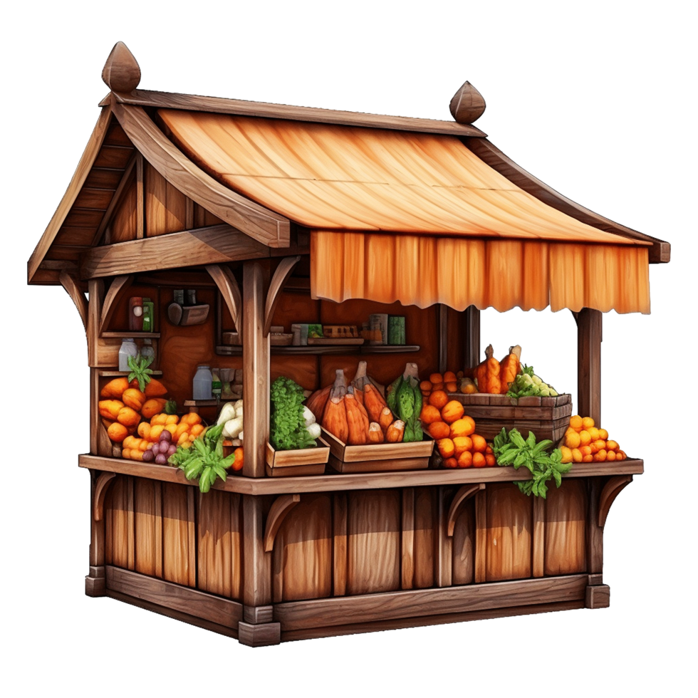 AI generated Farm market stall wooden fair booth kiosk png isolated on transparent background