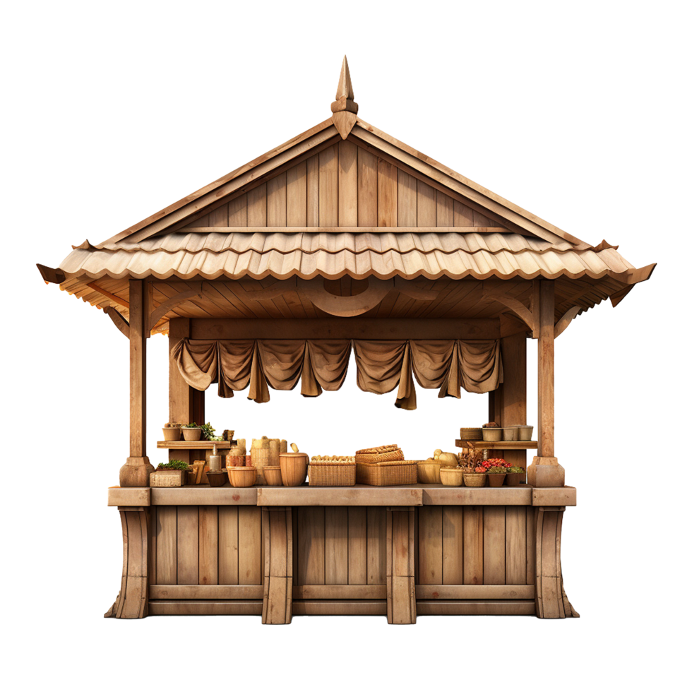 AI generated Farm market stall wooden fair booth kiosk png isolated on transparent background