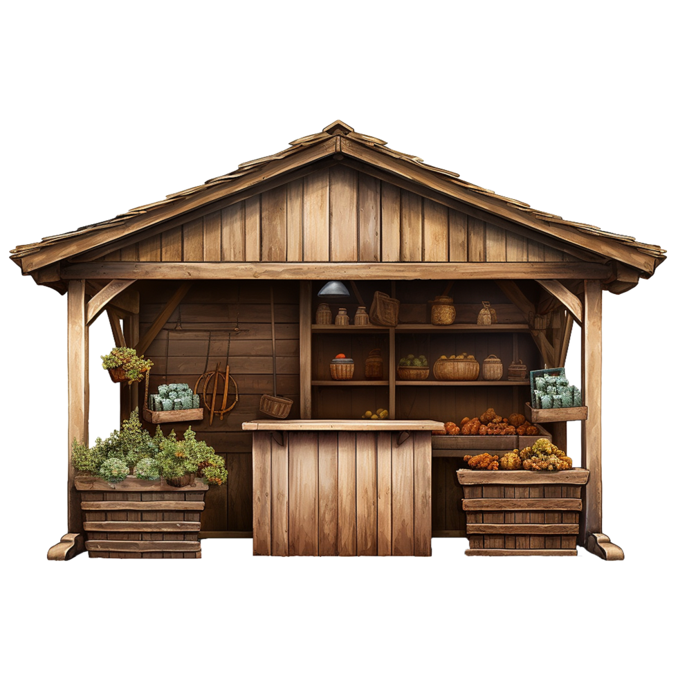 ai généré ferme marché stalle en bois juste cabine kiosque png isolé sur transparent Contexte