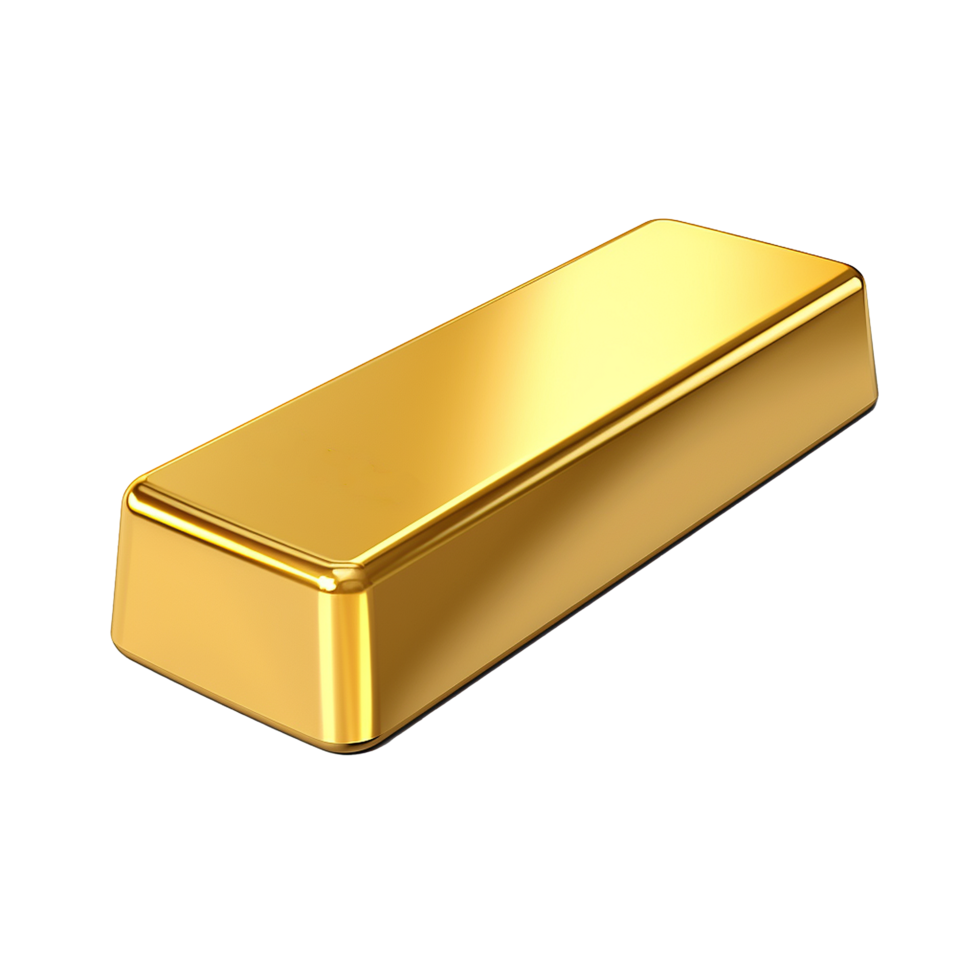 AI generated 3d render golden ingot metal bar png isolated on transparent background