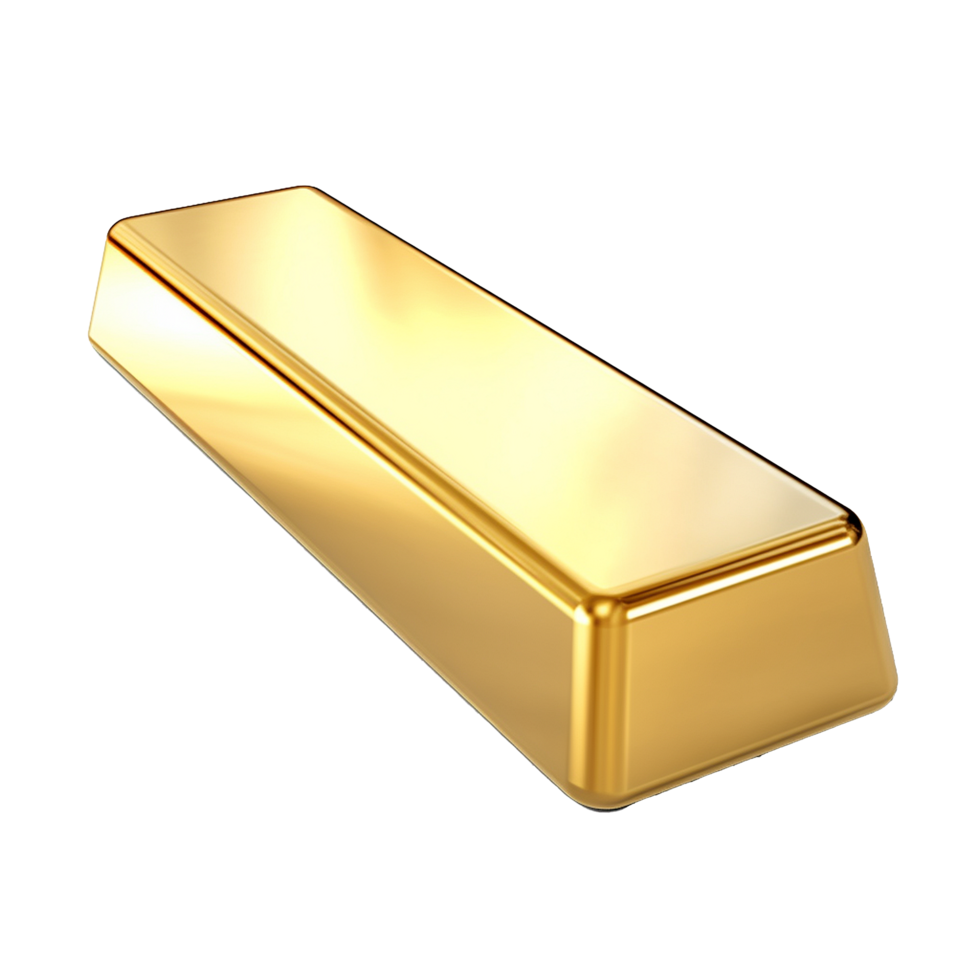 AI generated 3d render golden ingot metal bar png isolated on transparent background