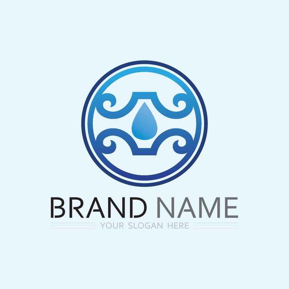 wave and water Isolated round shape logo Blue color  Sea, ocean, river surface vector