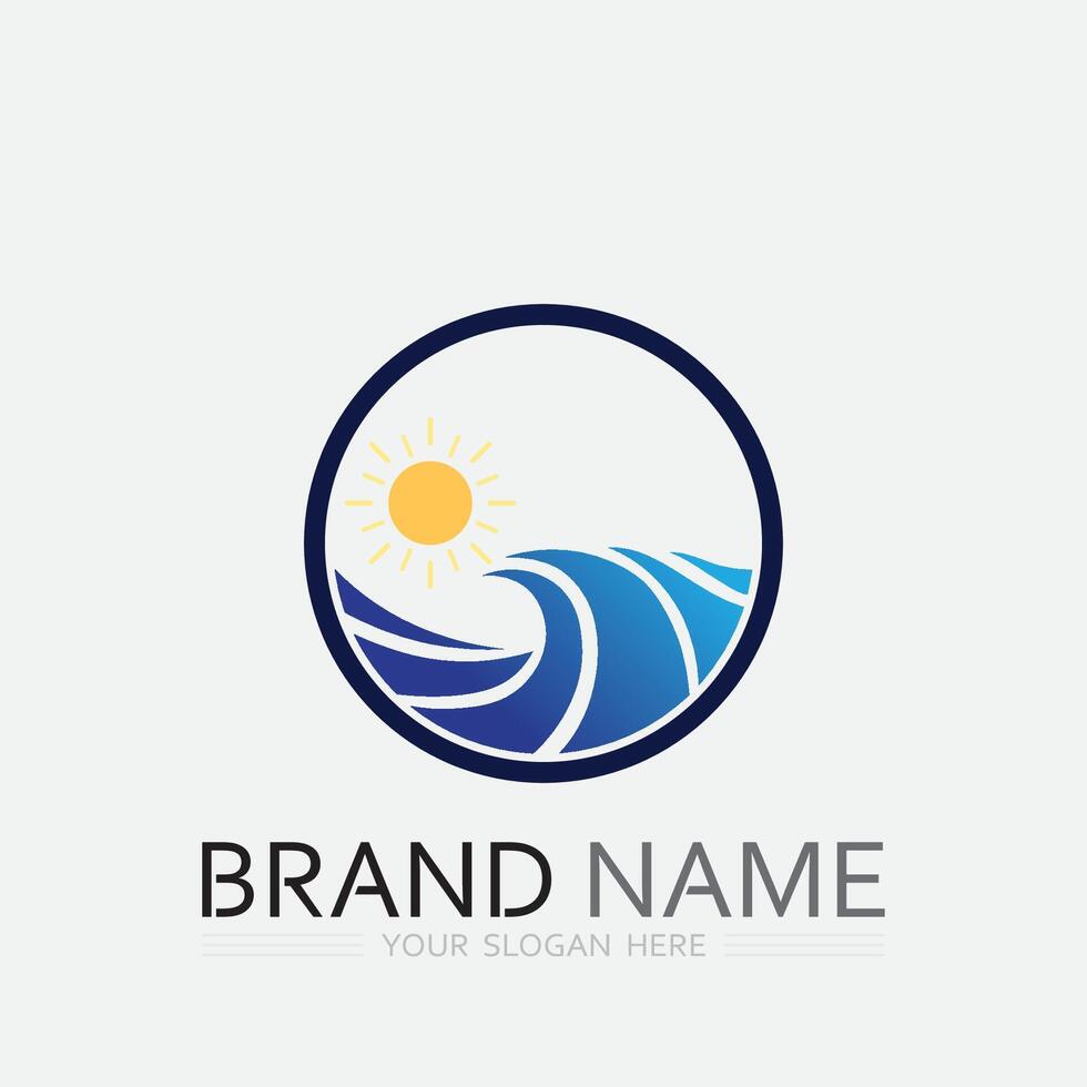 wave and water Isolated round shape logo Blue color  Sea, ocean, river surface vector