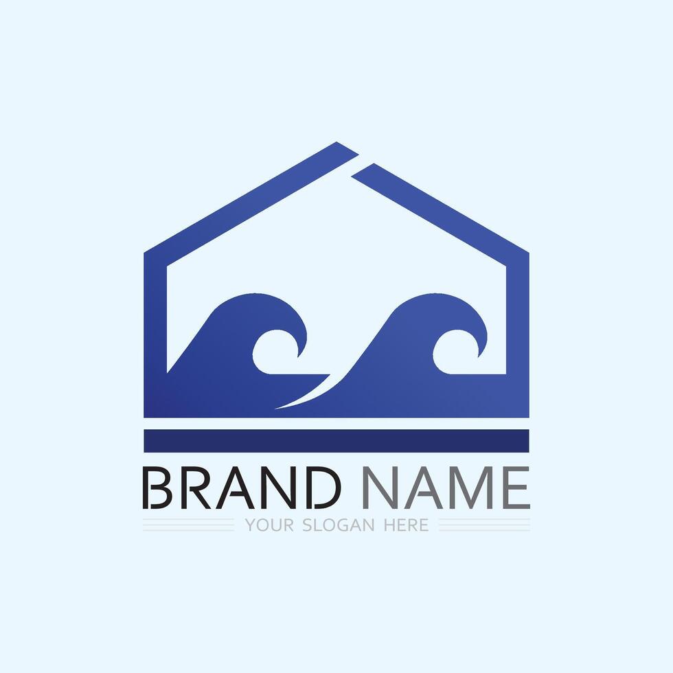 wave and water Isolated round shape logo Blue color  Sea, ocean, river surface vector