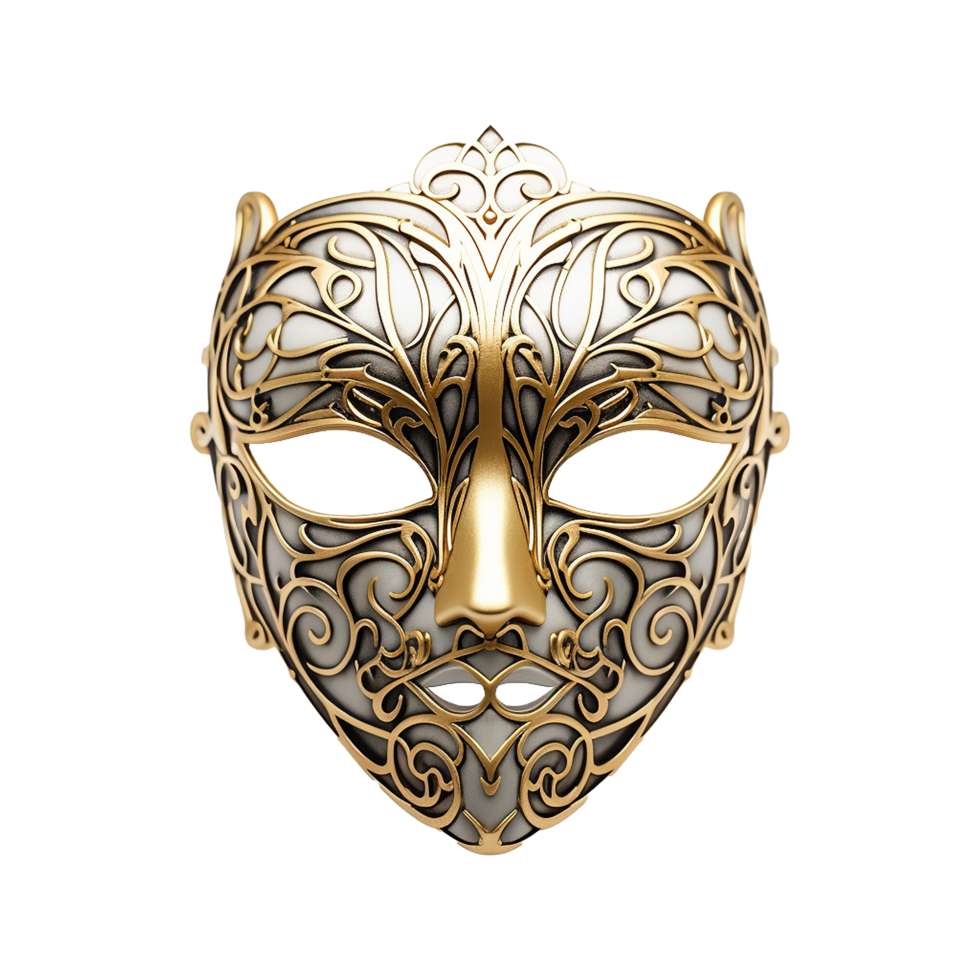 ai gerado dourado face mascarar isolado em transparente fundo png