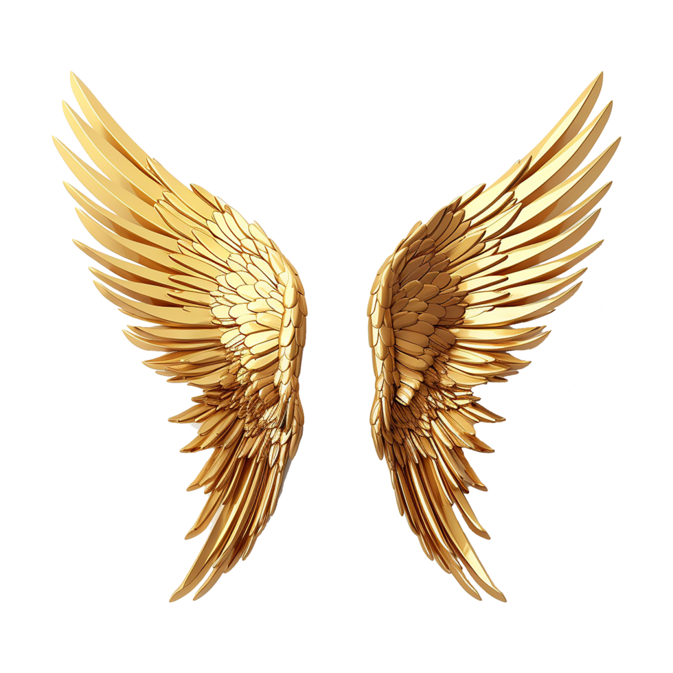 AI generated Golden wings ornament isolated on a transparent background png