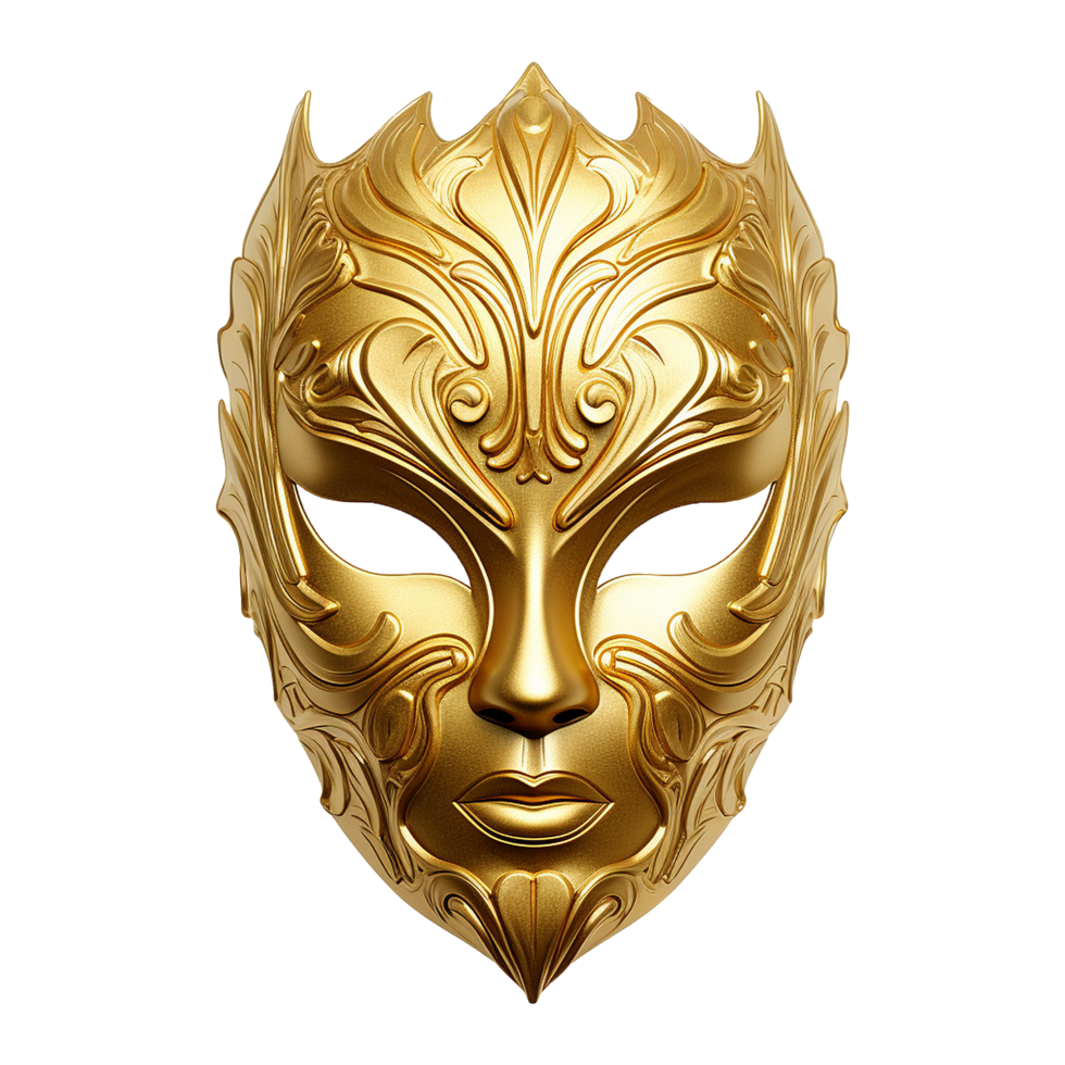 ai gerado dourado face mascarar isolado em transparente fundo png