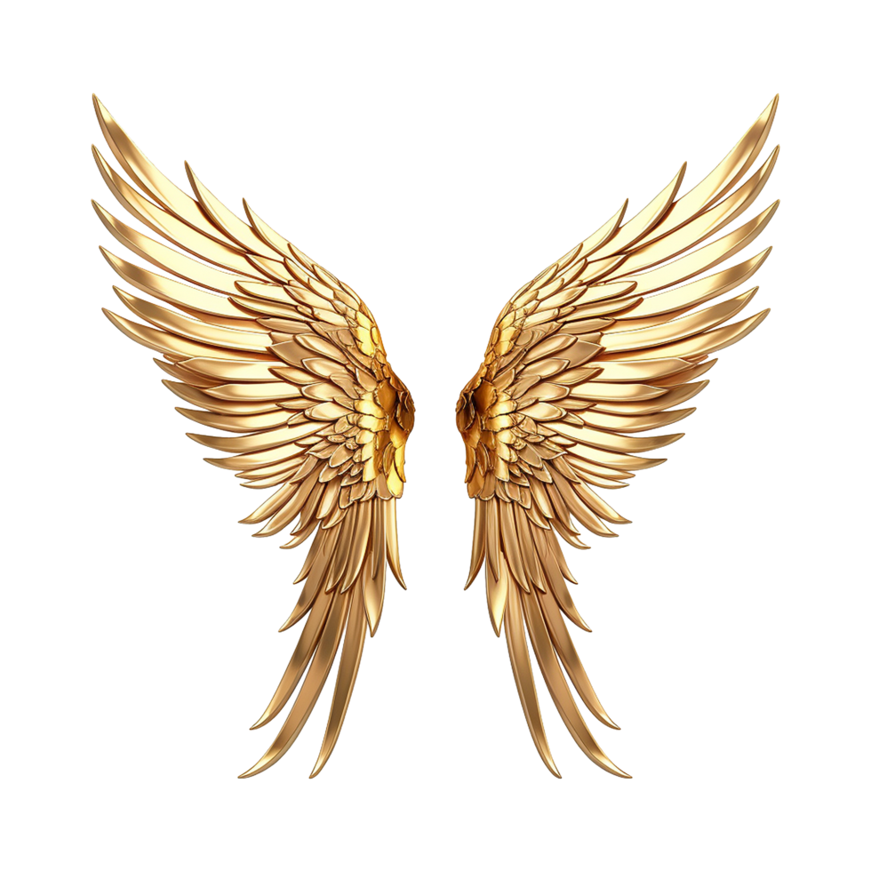 AI generated Golden wings ornament isolated on a transparent background png
