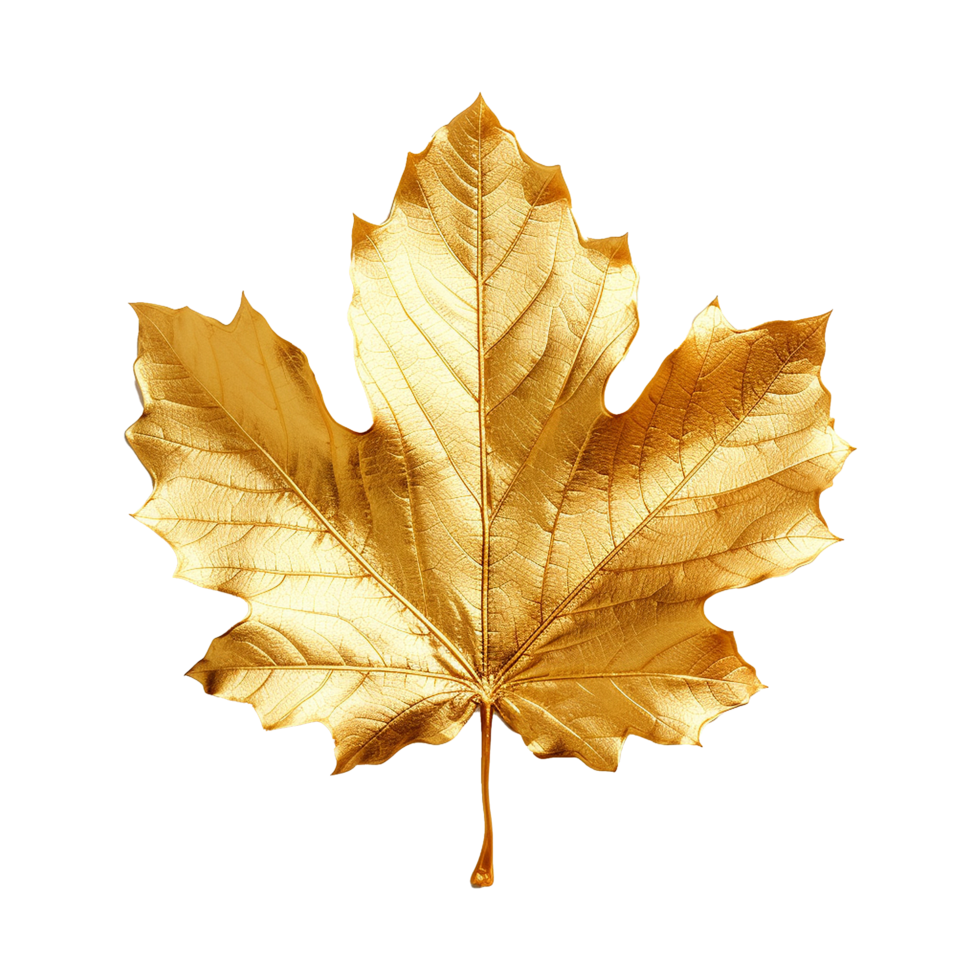 AI generated Golden leaf isolated on a transparent background png