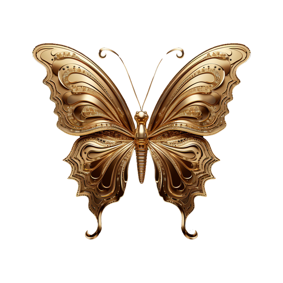 ai generiert golden Schmetterling isoliert auf transparent Hintergrund png