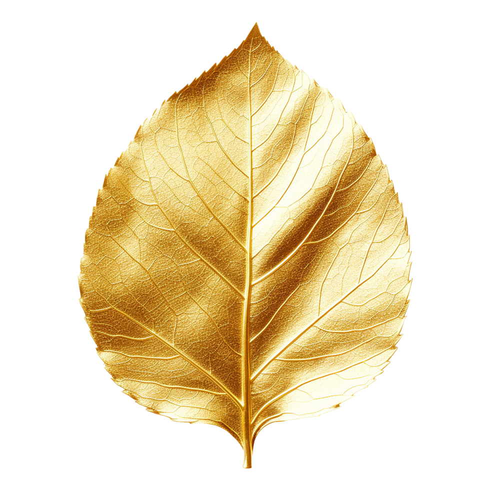 AI generated Golden leaf isolated on a transparent background png