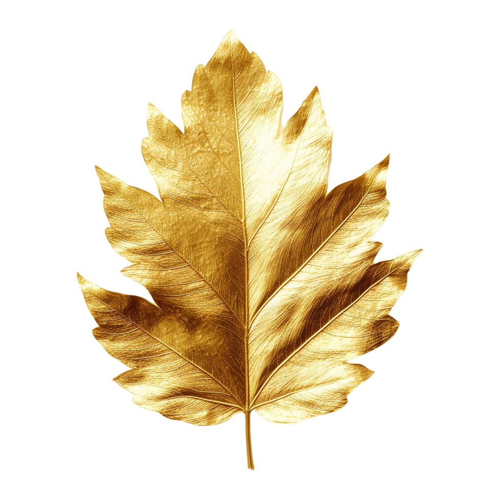 AI generated Golden leaf isolated on a transparent background png