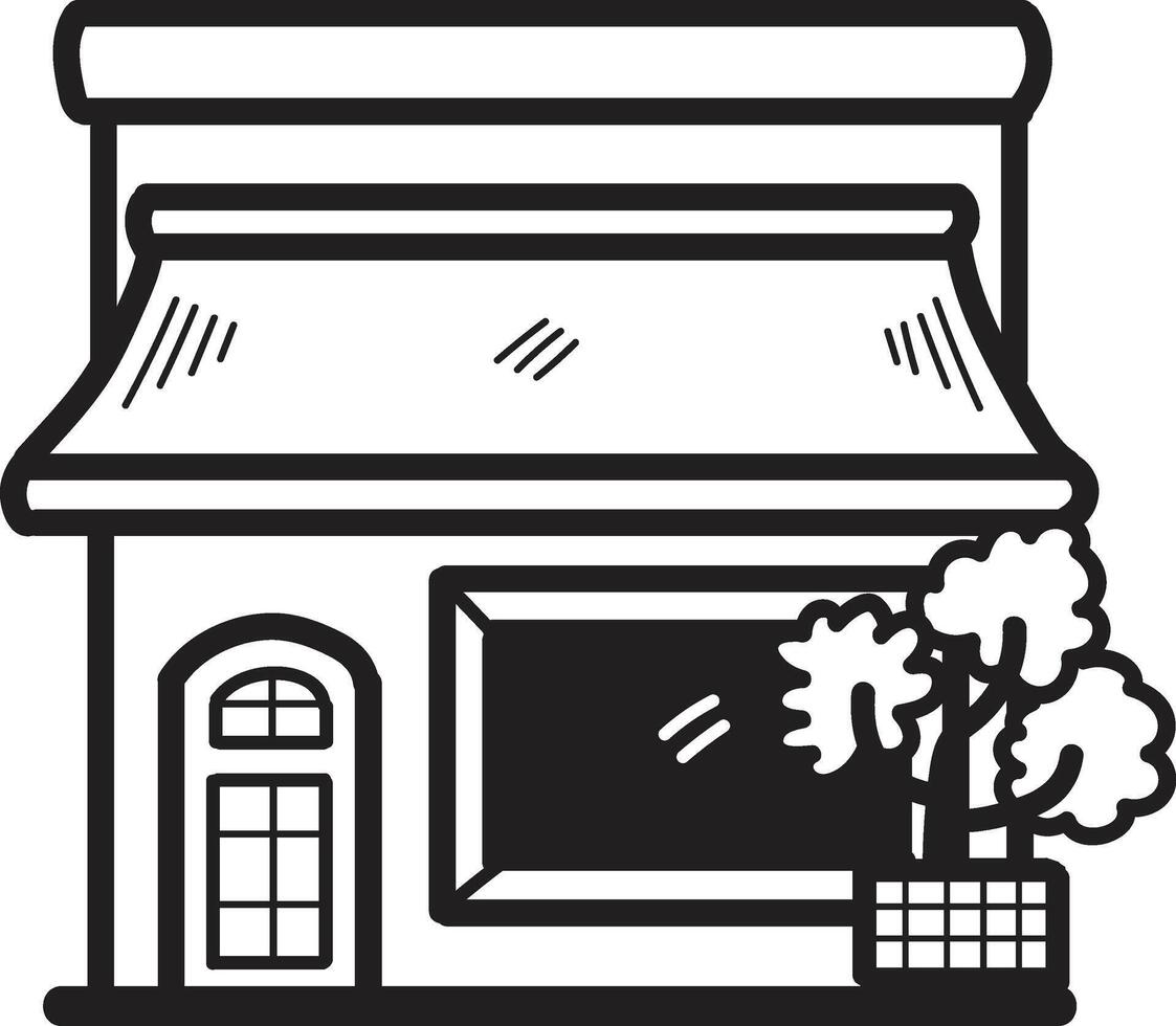Hand Drawn Shop fronts and buildings in flat style vector