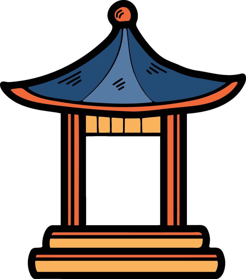 Hand Drawn Japanese and Chinese style pavilions or pagodas in flat style vector