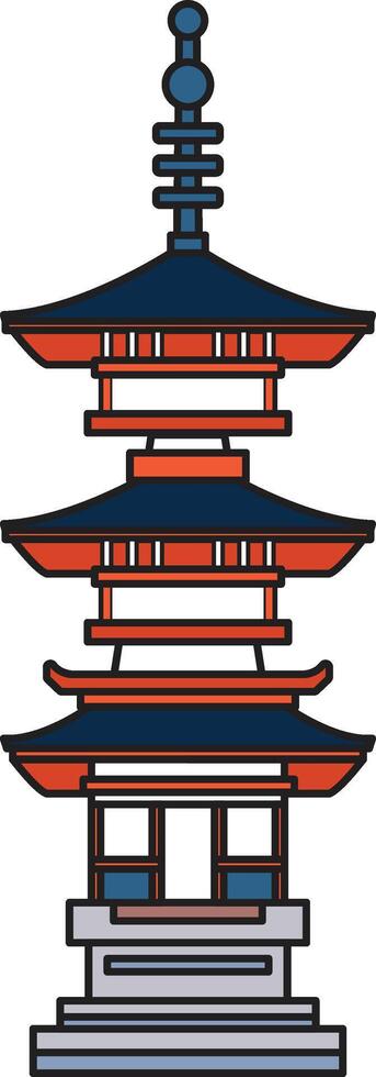 mano dibujado japonés y chino estilo pabellones o pagodas en plano estilo vector