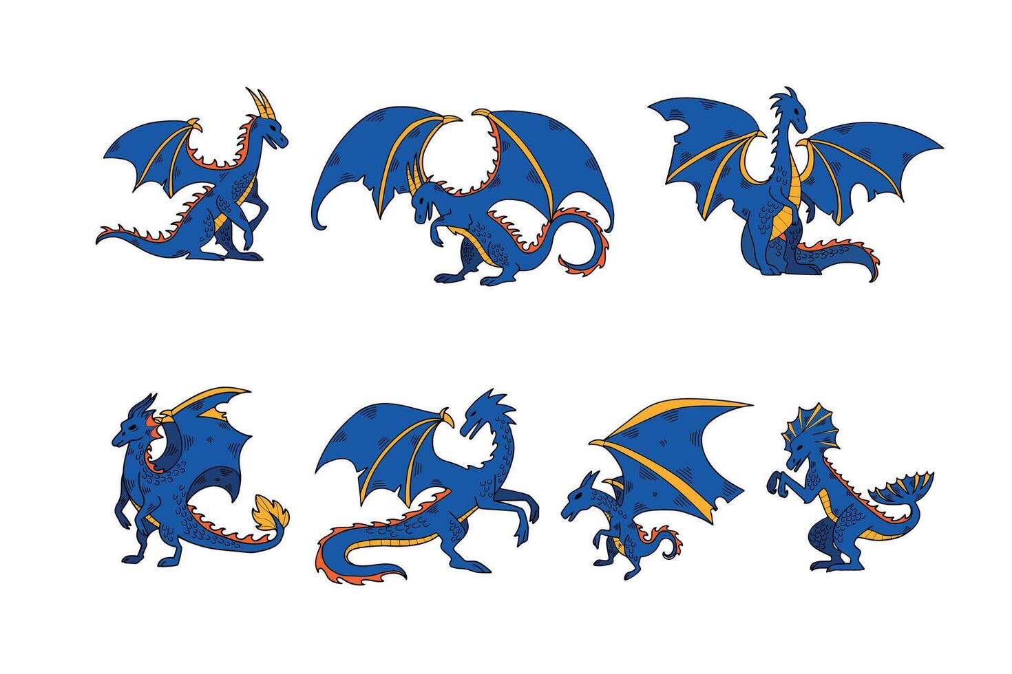 Hand Drawn dragon character in flat style vector