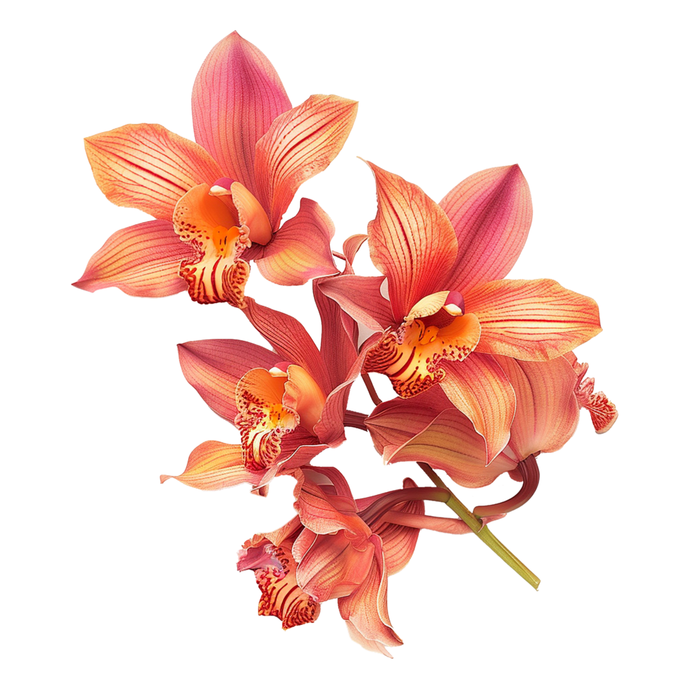 AI generated Pink-orange orchid flowers on isolated transparency png
