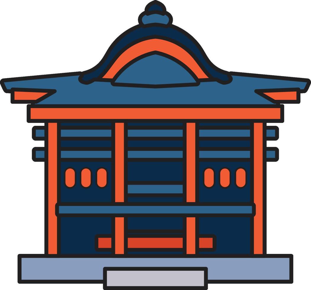 mano dibujado japonés y chino estilo pabellones o pagodas en plano estilo vector