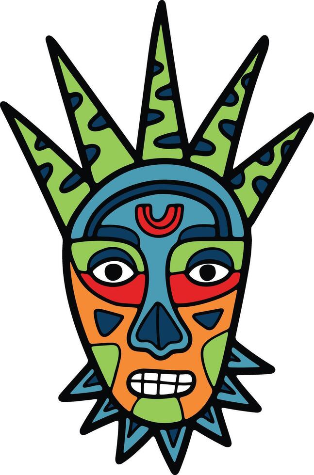 mano dibujado tribal máscara en plano estilo vector