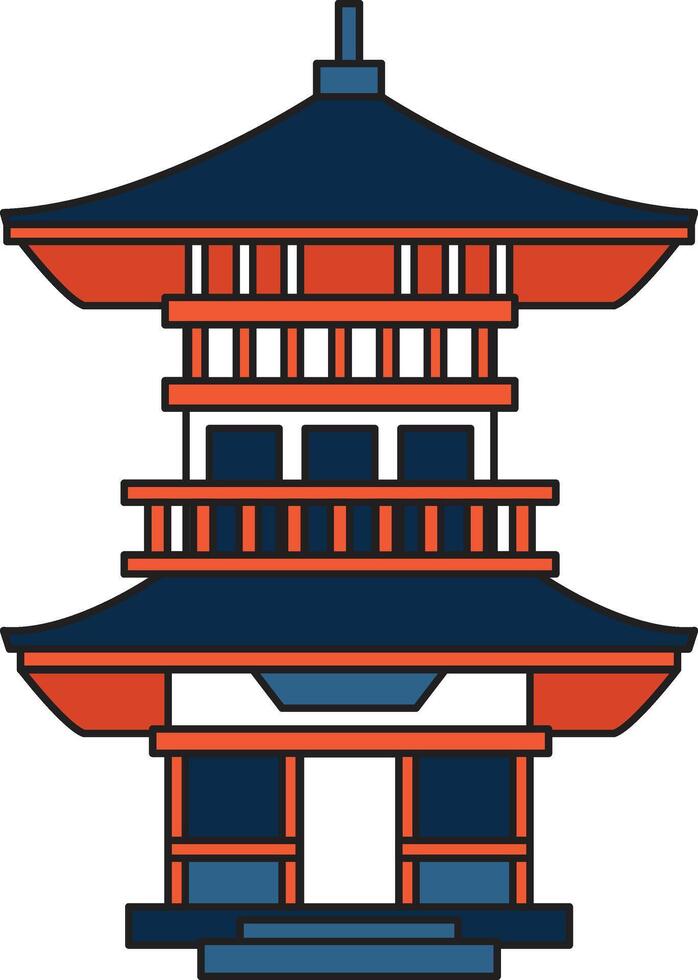 mano dibujado japonés y chino estilo pabellones o pagodas en plano estilo vector